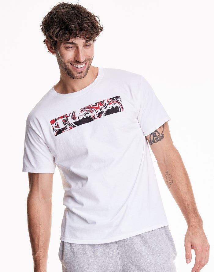 Champion Mens T-Shirt NZ - Classic Jersey Liquid Filled Block White ( 5124-WXNPH )